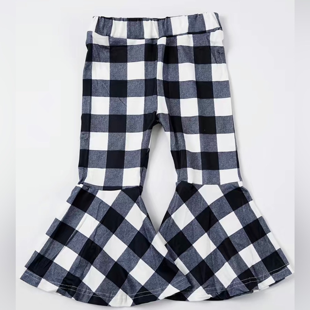 Girls Boutique Country Western Buffalo Plaid Print Bell Bottom Flare Pants